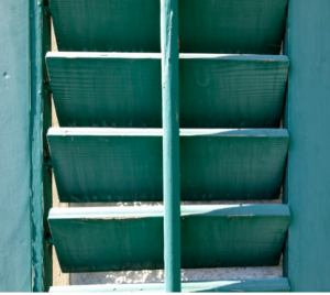 Close up of green, louvered shutter.